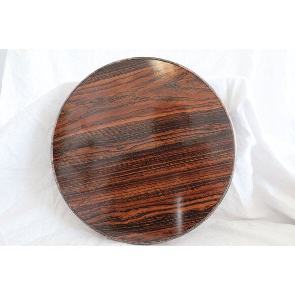 Vintage Serving Tray With Silver Plated Handles Hard Metal Base Wood Pattern - Picture 2 of 6